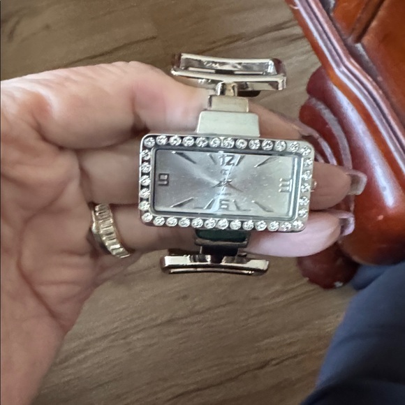Silver Rectangular Watch with Rhinestones - Picture 3 of 3